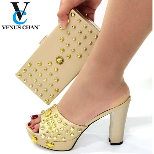 New Arrival Italian Shoes with Matching Bags Set Decorated with Rhinestone Women Summer Shoes African Wedding Shoe and Bag Set