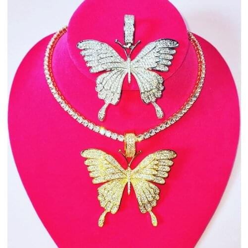 Butterfly Choker Necklace Iced Out Tennis Chain 3 Color Option AAA Cubic Zircon Womens Hip hop Rock Jewelry