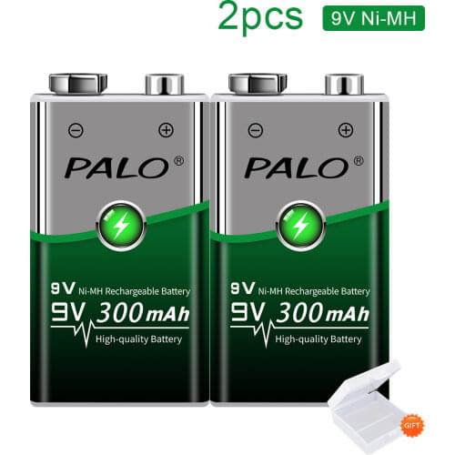 2pcs PALO Super Rechargeable 9V 6F22 Battery ni-mh 300mah 9v nimh Battery for Digital Camera Remote Control Toys metal detector