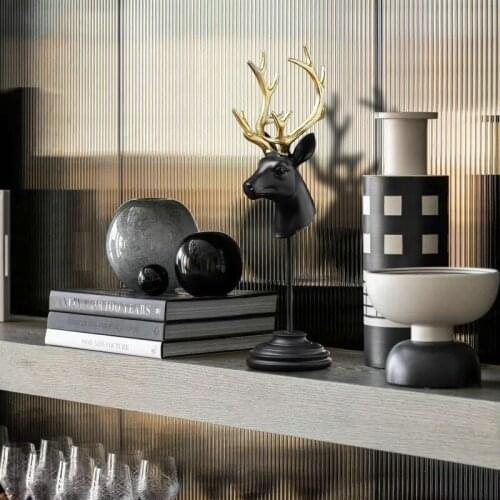 Deer Head Crafts Statues Desktop Artwork Ornaments Resin Animal Sculptures Modern Home Living Room Decor Hot Figurines