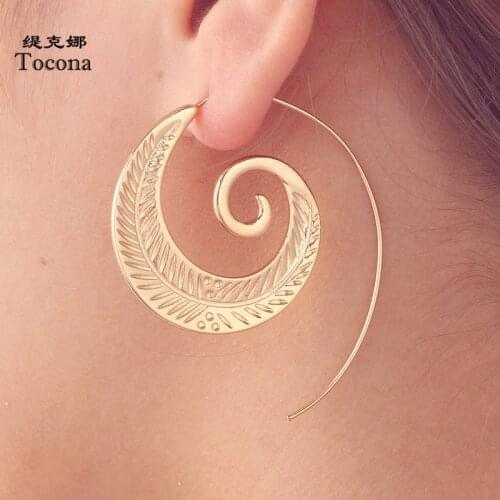 Tocona Punk Personality Round Spiral Drop Earrings Exaggerated Circle Leaf Whirlpool Gear Earrings for Women Jewelry 4200