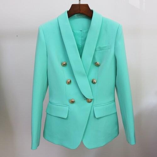 HIGH STREET 2020 Newest Fashion Designer Jacket Womens Slim Fit Double Breasted Lion Buttons Shawl Collar Blazer Mint Green
