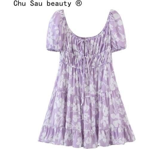 2021 New Fashion Summer Holiday Chic Floral Print O-neck Mini Dress Women Casual Style Puff Sleeve Dresses Female Vestidos