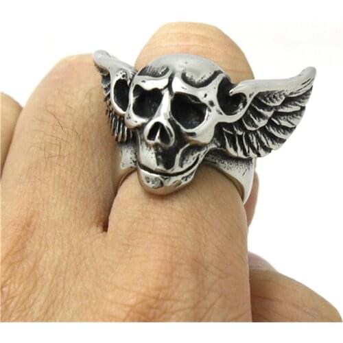 2015 Cool Biker Ring Fashion Big & Heavy Flying Wings Skull Ring Top Quality 316L Stainless Steel