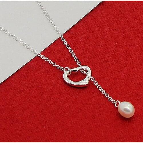 2019 New Trendy 925 Sterling Silver Elegant Heart Natural Pearl Necklaces For Women Femme Fine Jewelry