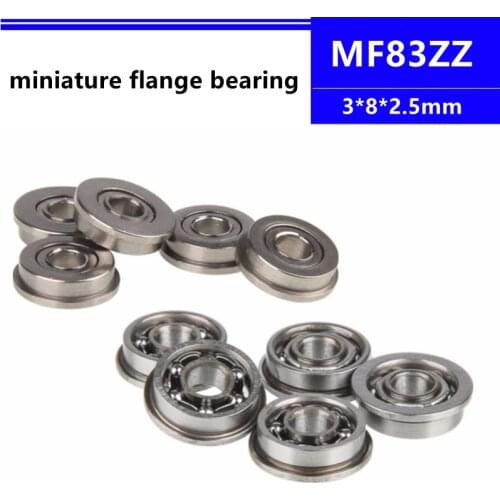 50/100/500pcs MF83ZZ 3*8*2.5mm FR830ZZ MF83 open MF83K miniature flange deep groove ball bearing 3x8x2.5mm
