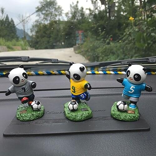 Car Ornament Football Panda Doll Cute Resin Automobile Interior Dashboard Soccer Panda Figures Home Furnishing Accessories Gifts