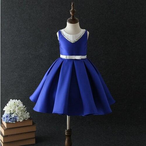 Preppy Style Navy Blue Girl Dress Ball Gown Birthday Girl Vestido Party Shool Girls Clothes of 3 4 6 8 10 12 Year Old 184087