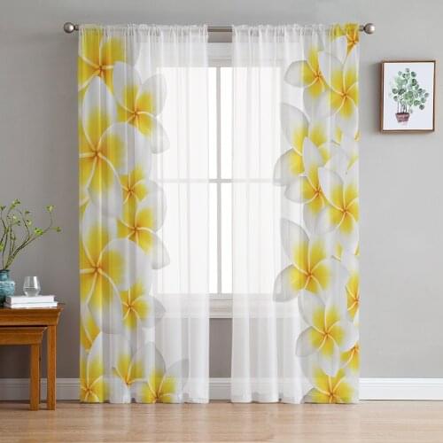 White Plumeria Flower Sheer Curtains Window Curtains for Living Room Bedroom Blinds Kids Room Home Decor