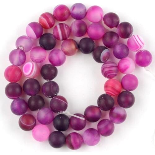 4/6/8/10/12mm Natural Dull polished Fuchsia Striped Agates Stone Beads For Jewelry Making Diy Necklace Bracelet Accessories