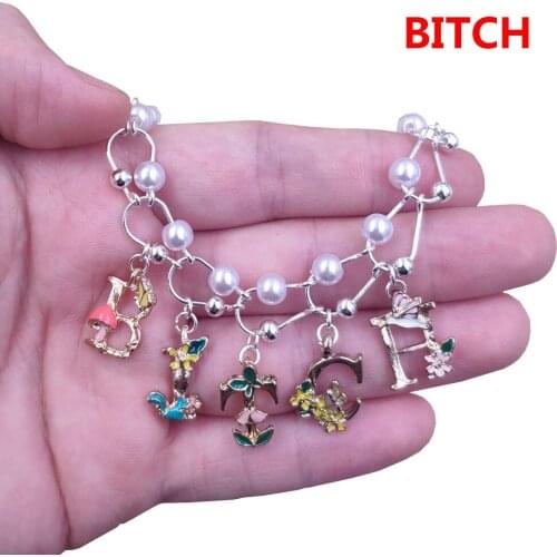 Luxury Bead Chain Customized Letter DIY Chain Necklace Handmade Bitch Bad Girls Birthday Women Female Gift Punk Sexy BV001-014