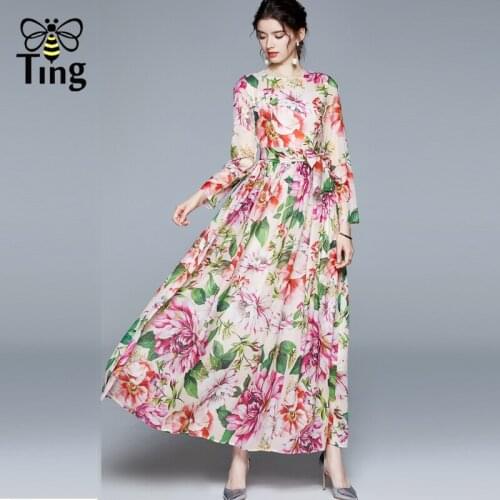 Tingfly Design Runway Rose Flower Print Maxi Long A Line Dress Luxury Dinner Party Dresses Frocks For Women ZA Brand Plus Size D