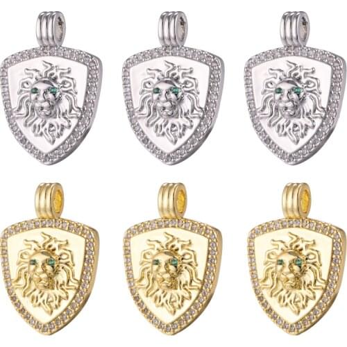 JUYA Gold Charms Copper Shield Lion Pendants For DIY Necklace Bracelets Accessories Jewelry Makings