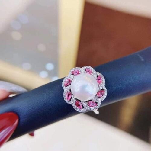 Solid 925 Sterling Silver Round 10-11mm Nature Fresh Water Purple Pearls Rings for Women Fine Birthdays Presents