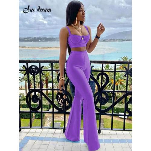 High quality 2021 Summer New Womens Set Purple Blue Two Pieces Set Bodycon Rayon Bandage Set Evening Party Sexy Fashion Outfit