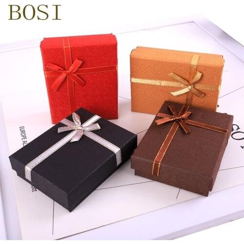 Box Black 2019 New Hot Engagement Ring Earrings Necklace Bow Square Jewelry Organizer Display Gift Holder Red Navy Wedding BOSI