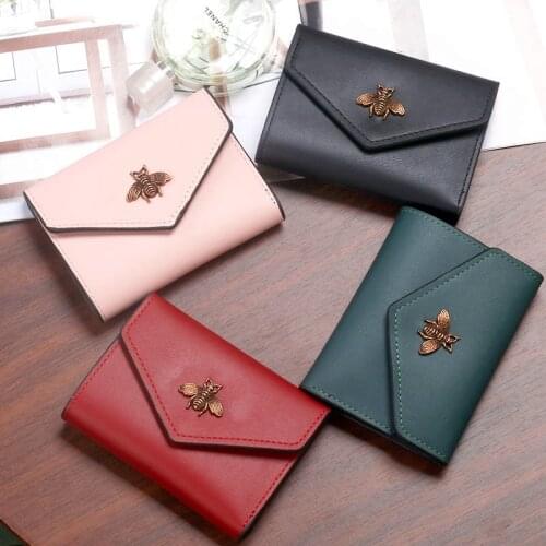 Bee Wallet Women Short Tri-Fold Small Purse Card Case Simple Ladies Wholesale Female Fashion New Style PU Leather Purse