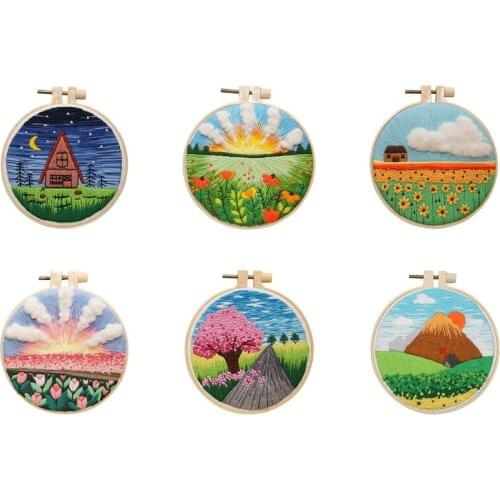 Mini Embroidery Kit for Beginners Landscape Embroidery Starter Kits DIY Embroidery Patterns Craft Kit English Description