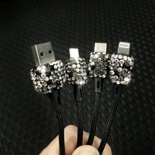 Fashion Women Diamond Crystal 3 in 1 USB Cable For iPhone Charging Charger Micro USB Data Cable Mobile Phone Type c Type-c Cable