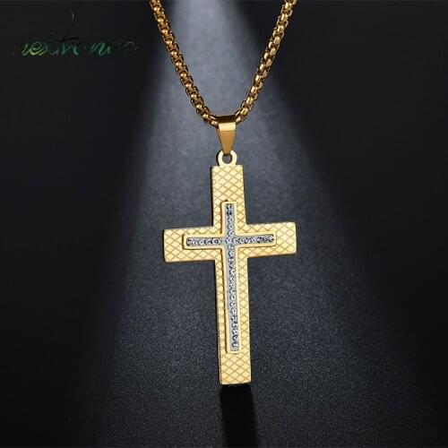 Nextvance Cubic Zirconia Juses Cross Necklace Jewelry Stainless Steel Gold Chain Crucificion Pendant Necklaces For Women
