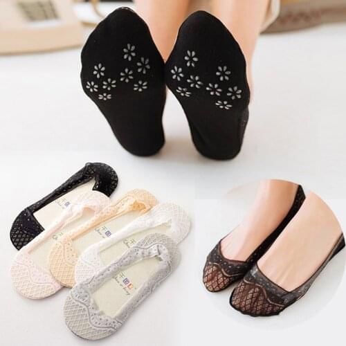 3pair Summer Lace Boat Socks for Women Non-slip No Show Low Cut Short Socks Shallow Mouth Antiskid Invisible Shoe Liner Socks