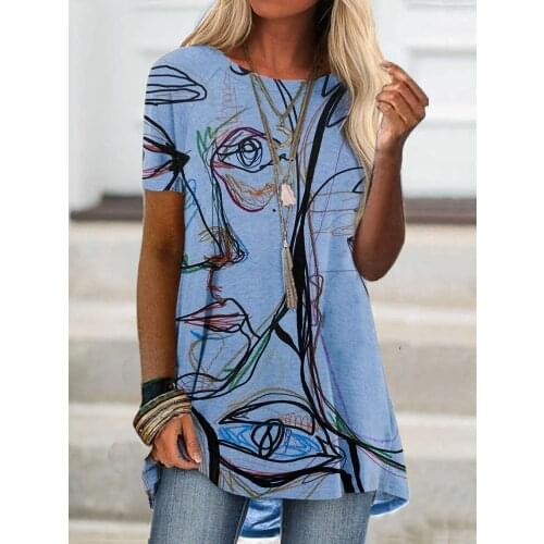 New 2021 Women Summer O-neck Short Sleeve T Shirt Ladies Vintage Digital Print Loose T-shirt Female Casual Tops Tees