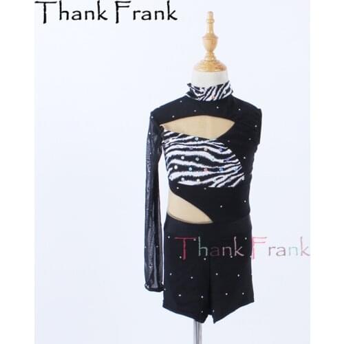 New Black Girls Leotard Women Mesh Sleeve Gymnastics Leotards Kids Adult Sequin Cool Jazz Modern Contemporary Dance Costume C678