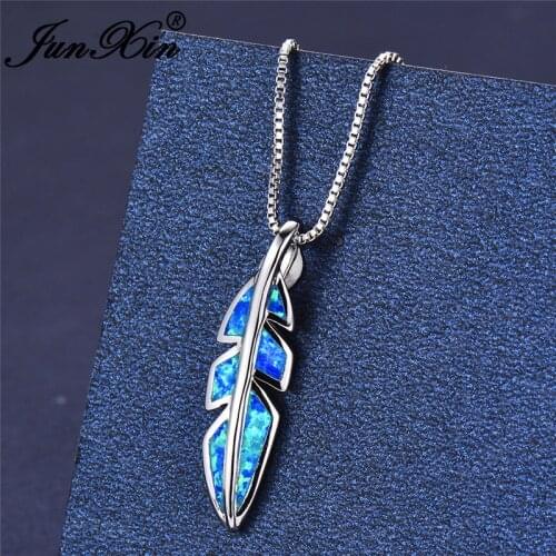Charm Wedding Tree Leaf Pendant Blue Orange Green Fire Opal Necklaces For Women White Gold Filled Birthstone Wedding Jewelry