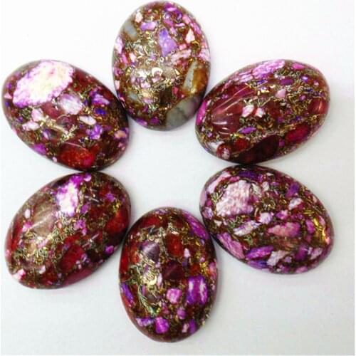 6Pcs 25x18x7mm Rose And Brown Gold Sea Sediment Jasper & Pyrite Oval Cab Cabochon DIY Jewelry Making Accessories M322