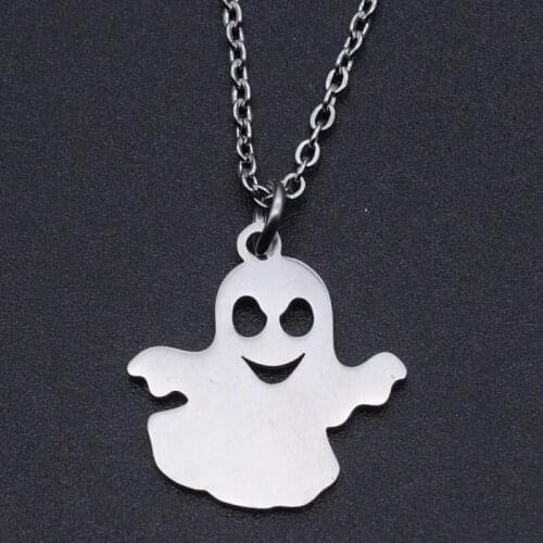 Simple Stainless Steel Ghost Pendant Necklace Goth Punk Unisex Necklace Women Fashion Jewelry Men Glamour Accessories