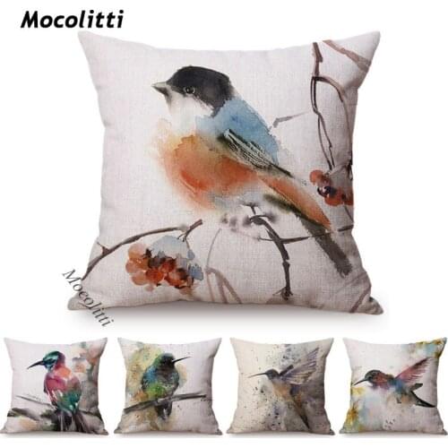 Bird Cushion Cover Water Color Splatter Art Home Decoration Throw Pillow Case Cotton Linen Square Cushions Cover Sofa Almofadas