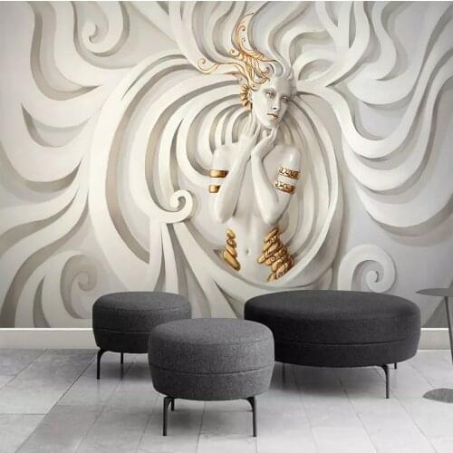 Custom Modern Embossed Sculpture Beauty Photo Wall Wallpaper For Living Room TV Background Wall Cloth Papel De Parede 3D Mural