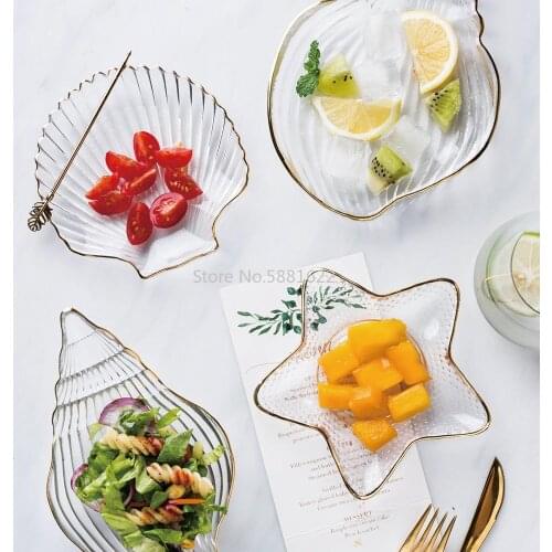 Transparent Glass Salad Bowl Stars Conch Dessert Snack Rice Bowl Fruit Vegetable Gold-Edged Kitchen Tableware