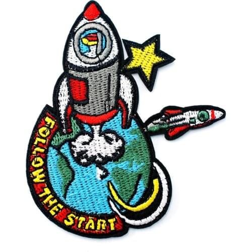 Rocket Size:8.2x9.7cm DIY Patches Cloth Patch Embroidered Cute Badges Hippie Iron On Cartoon Patches For Clothes Sticker