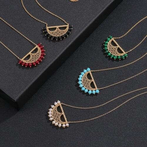 Luxury Romatic Women Fashion Gold Pendan Necklace Fan Shape Mask Design ArabicStyle Gold Wedding Bride Luxury Necklace Jewelry