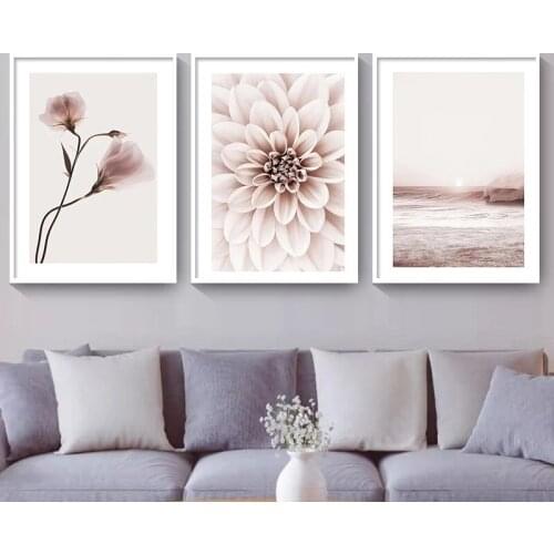 Scandinavian Pinky Beautiful Flower Landscape Nordic Wall Art Print Posters Canvas Painting Modern Living Room Decor Pictures