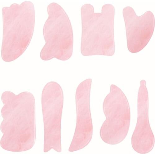 Rose Quartz Gouache Scraper Natural Stone Gua Sha Scraper Gouache Stone GuaSha Massage Tools Body Facial Jade Massager Set