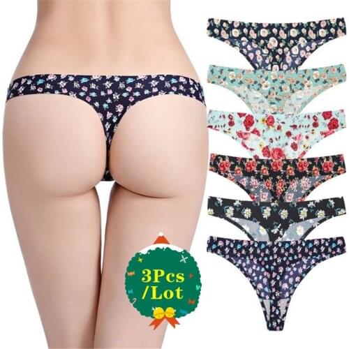 3Pcs/Lot Cotton Womens G-String Thong Panties String Floral Underwear Seamless Women Briefs Sexy Lingerie Low-Rise Pants S M L