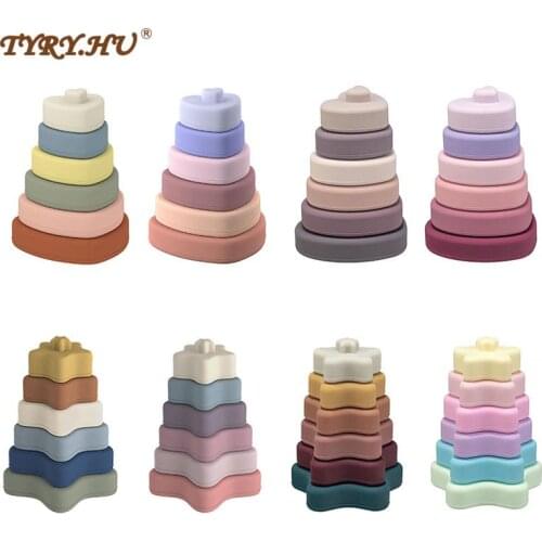 TYRY.HU 2Pc Baby Silicone Stacker Toy Baby Educational Block BPA Free Silicone Teether for Kids Toddler Food Grade Silicone Toys