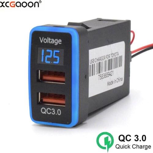 XCGaoon QC3.0 Quickcharge Car Charger Double USB Phone Adapter With LED Voltmeter Plug & Play Cable For TOYOTA