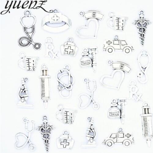 YuenZ 25pcs/set Antique Silver color Medical tools Charms Metal Pendants Jewelry Making Accessories U052