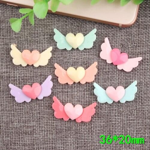 Kawaii Resin Cabochons Flatback kawaii Angel Wings Heart Resin Cabochon Ornament Accessories Girl hair Jewelry Clip Decoration