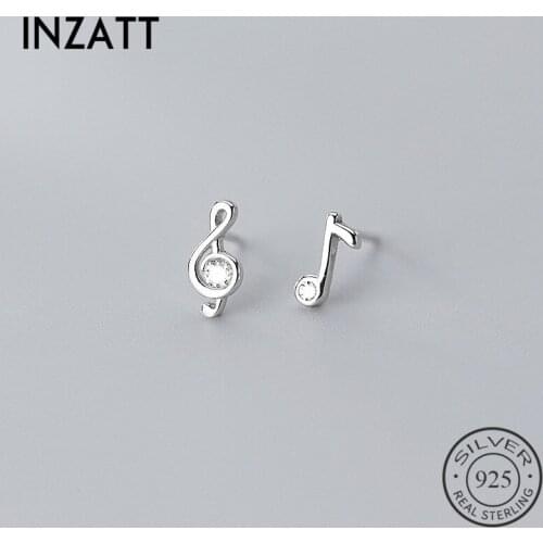 INZATT Real 925 Sterling Silver Zircon Note Stud Earrings For Fashion Woman Cute Fine Jewelry MInimalist Accessories Gift