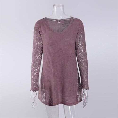 Womens Top Spring Autumn Solid Color T-Shirts O-Neck Long Sleeve Patchwork Lace T Shirts Womens Clothing 2021 Casual Y2K Tops