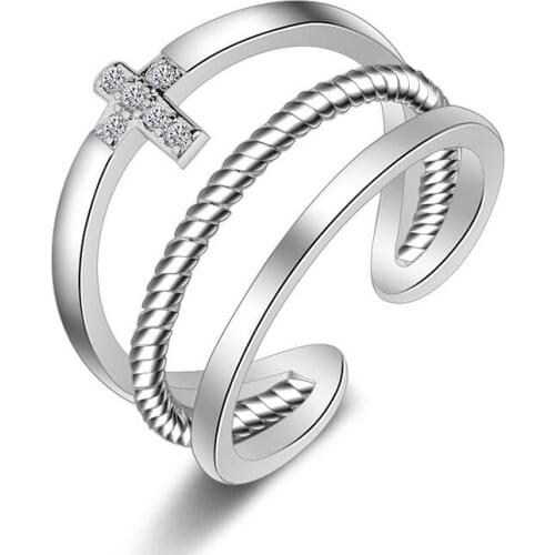 New Arrival High Quality Fashion Shiny Crystal Cross 925 Sterling Silver Ladies`finger Rings Jewelry Wholesale Birthday Gift