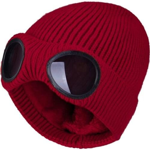 Winter Warm Knit Hats 2021 New Fashion Unisex Adult Windproof Ski Caps with Removable Glasses Thicken Sports Multi-function Caps