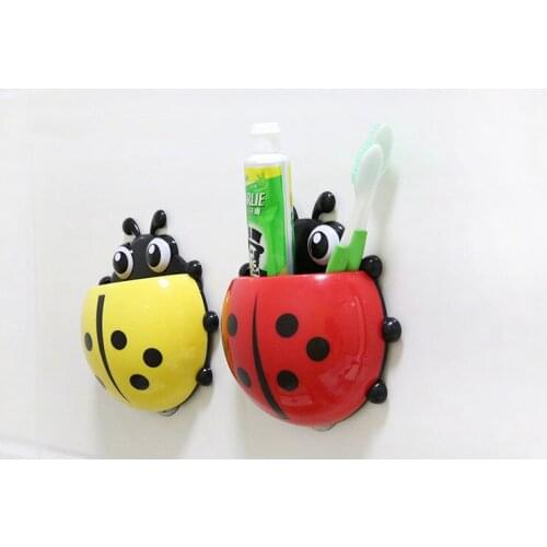 1PC Sanitary Kids Ladybug Wall Mounted Toothbrush Holder Cartoon Animal Brush Holder With Suction Cup Storage Rack OK 0383