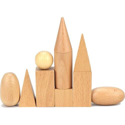 10PCS Wooden Montessori Geometry Building Blocks Bags Kindergarten Early Educational Teaching Aids Wood Toys for Children Baby