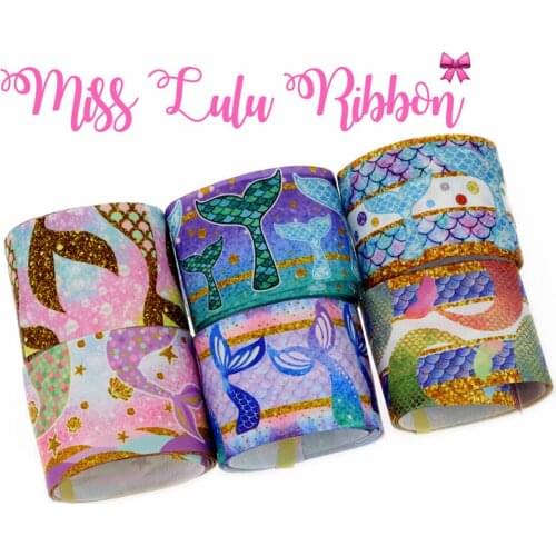 16mm-75mm Mermaid Series Colorful Dots Printed Grosgrain Ribbon/Foe DIY Party Gift Bowknots Hair Band Making 50yards/roll