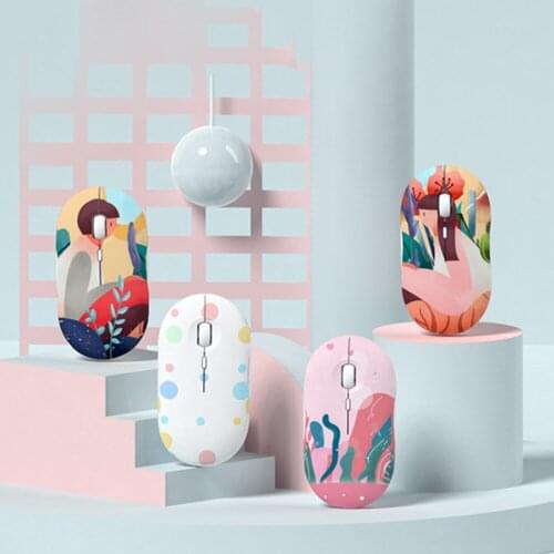 2.4G Wireless + Bluetooth 5.0 Dual Mode Cute Mouse Rechargeable Computer Ultra Slim Ergonomic Silent Cartoon Mause For Macbook